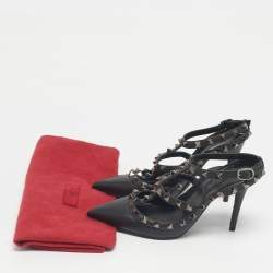 Pre Owned Valentino Black Leather Rockstud Pumps Size 36