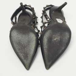 Pre Owned Valentino Black Leather Rockstud Pumps Size 36