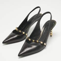 Pre Owned Valentino Black Leather Rockstud Slingback Pumps Size 38