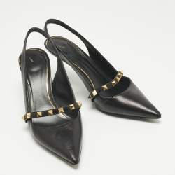 Pre Owned Valentino Black Leather Rockstud Slingback Pumps Size 38