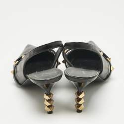Pre Owned Valentino Black Leather Rockstud Slingback Pumps Size 38