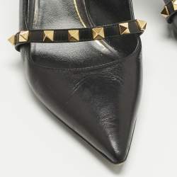 Pre Owned Valentino Black Leather Rockstud Slingback Pumps Size 38