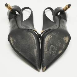 Pre Owned Valentino Black Leather Rockstud Slingback Pumps Size 38