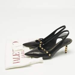 Pre Owned Valentino Black Leather Rockstud Slingback Pumps Size 38
