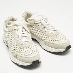 Pre Owned Valentino White/Grey Knit Fabric and Leather Ready Go Low Top Sneakers Size 37