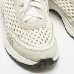 Pre Owned Valentino White/Grey Knit Fabric and Leather Ready Go Low Top Sneakers Size 37