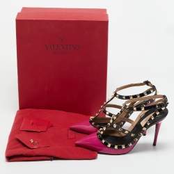 Pre Owned Valentino Purple/Black Leather and Patent Leather Rockstud Pumps Size 39