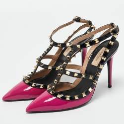 Pre Owned Valentino Purple/Black Leather and Patent Leather Rockstud Pumps Size 39