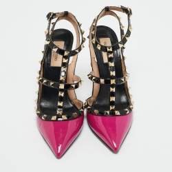 Pre Owned Valentino Purple/Black Leather and Patent Leather Rockstud Pumps Size 39