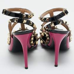Pre Owned Valentino Purple/Black Leather and Patent Leather Rockstud Pumps Size 39