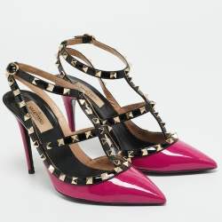 Pre Owned Valentino Purple/Black Leather and Patent Leather Rockstud Pumps Size 39
