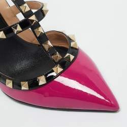 Pre Owned Valentino Purple/Black Leather and Patent Leather Rockstud Pumps Size 39