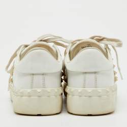 Pre Owned Valentino White Leather Rockstud Low Top Sneakers Size 37.5