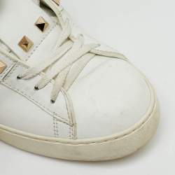 Pre Owned Valentino White Leather Rockstud Low Top Sneakers Size 37.5