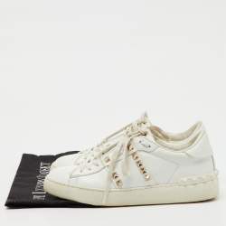 Pre Owned Valentino White Leather Rockstud Low Top Sneakers Size 37.5