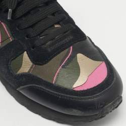 Pre Owned Valentino Multicolor Camouflage Suede And Leather Rockrunner Low Top Sneakers Size 38