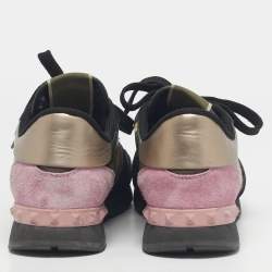 Pre Owned Valentino Multicolor Camouflage Suede And Leather Rockrunner Low Top Sneakers Size 38