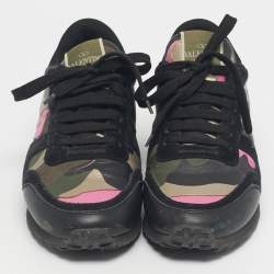 Pre Owned Valentino Multicolor Camouflage Suede And Leather Rockrunner Low Top Sneakers Size 38