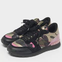 Pre Owned Valentino Multicolor Camouflage Suede And Leather Rockrunner Low Top Sneakers Size 38