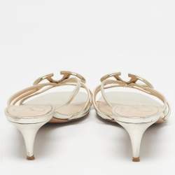 Pre Owned Valentino Metallic Leather VLogo Signature Slide Sandals Size 40.5