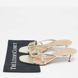 Pre Owned Valentino Metallic Leather VLogo Signature Slide Sandals Size 40.5
