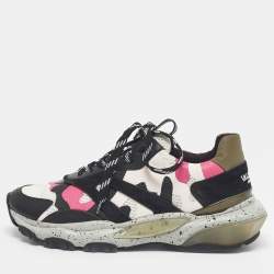 Pre Owned Valentino Multicolor Suede And Fabric Camouflage Lace Up Sneakers Size 40