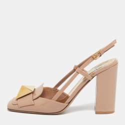 Pre Owned Valentino Beige Patent Leather One Stud Slingback Pumps Size 38