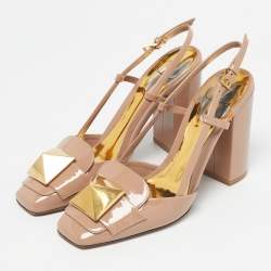 Pre Owned Valentino Beige Patent Leather One Stud Slingback Pumps Size 38