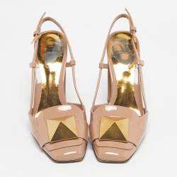 Pre Owned Valentino Beige Patent Leather One Stud Slingback Pumps Size 38