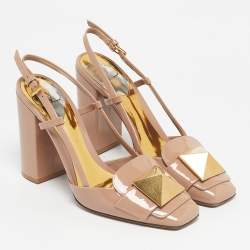 Pre Owned Valentino Beige Patent Leather One Stud Slingback Pumps Size 38
