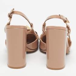 Pre Owned Valentino Beige Patent Leather One Stud Slingback Pumps Size 38
