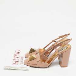 Pre Owned Valentino Beige Patent Leather One Stud Slingback Pumps Size 38