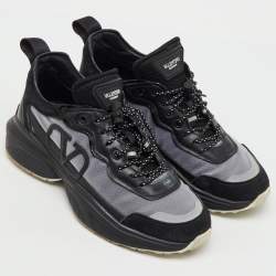 Pre Owned Valentino Black/Grey Mesh and Suede Escape VLogo Sneakers Size 38