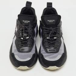 Pre Owned Valentino Black/Grey Mesh and Suede Escape VLogo Sneakers Size 38