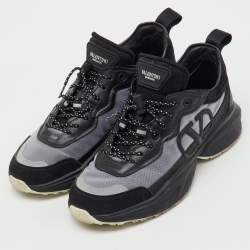 Pre Owned Valentino Black/Grey Mesh and Suede Escape VLogo Sneakers Size 38