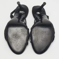 مملوكة مسبقًا Valentino Black Satin Crystal Embellish Slingback Sandals Size 37.5