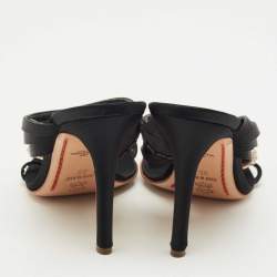 Pre Owned Valentino Black Satin Flower Embellish Slide Sandals Size 38