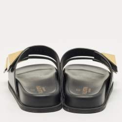 Pre Owned Valentino Black Leather One Stud Flat Sandals Size 40.5