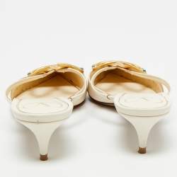 مملوكة مسبقًا Valentino Cream Leather VLogo Pointed Toe Mule Sandals Size 38.5