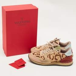Pre Owned Valentino Multicolor Leopard Print Calfhair and Suede Rockrunner Sneakers Size 39