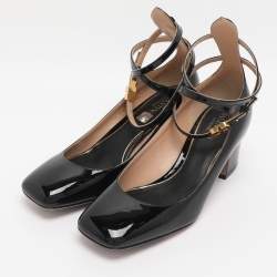 Pre Owned Valentino Black Patent Leather Tan-Go 60 Pumps Size 38