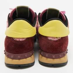 Pre Owned Valentino Multicolor Lace and Leather Lace Rockrunner Low Top Sneakers Size 40