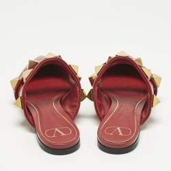 Pre Owned حذاء مولز فالنتينو فلات رومان جلد عنابي مرصع مقاس 38