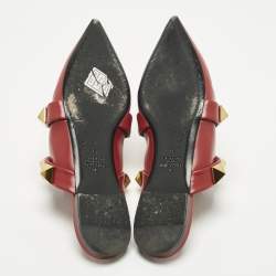 Pre Owned حذاء مولز فالنتينو فلات رومان جلد عنابي مرصع مقاس 38