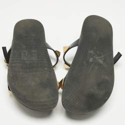 Pre Owned Valentino Black Leather Roman Stud Flat Slide Sandals Size 39