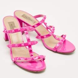 Pre Owned Valentino Pink Patent Leather Rockstud Slide Sandals Size 40