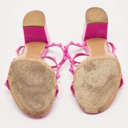 Pre Owned Valentino Pink Patent Leather Rockstud Slide Sandals Size 40