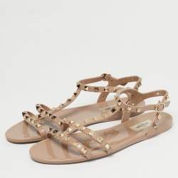 مملوكة مسبقًا Valentino Beige Jelly Rockstud Ankle Strap Flats Size 40