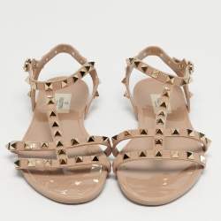 مملوكة مسبقًا Valentino Beige Jelly Rockstud Ankle Strap Flats Size 40
