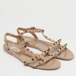 مملوكة مسبقًا Valentino Beige Jelly Rockstud Ankle Strap Flats Size 40